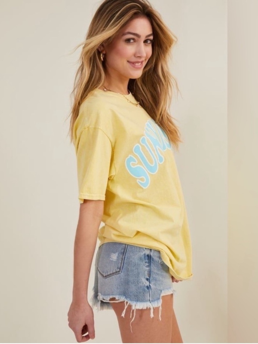 Altar’d State Sunkissed Graphic Tee Retro Yellow Blue XS/S